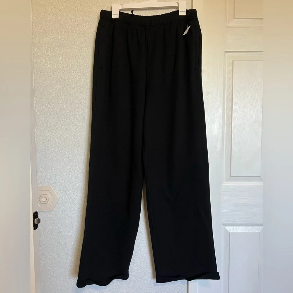 Skims Cotton Fleece Blend Classic Straight Leg Pants in Onyx NWOT
